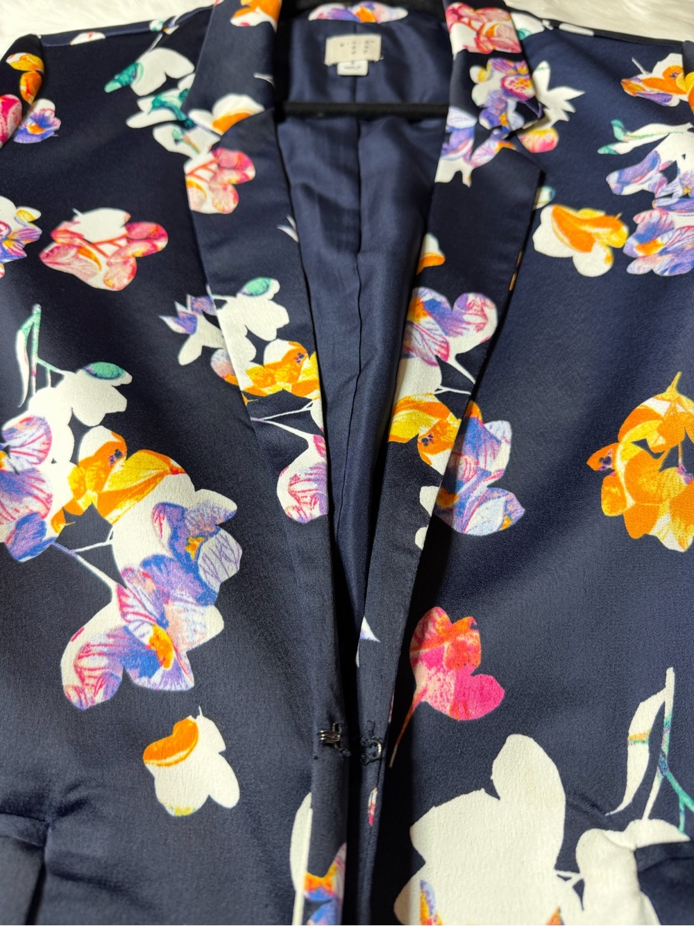 And The Why Navy Floral Satin Open Front Blazer Jacket Multicolor Print Size S - Picture 8 of 8